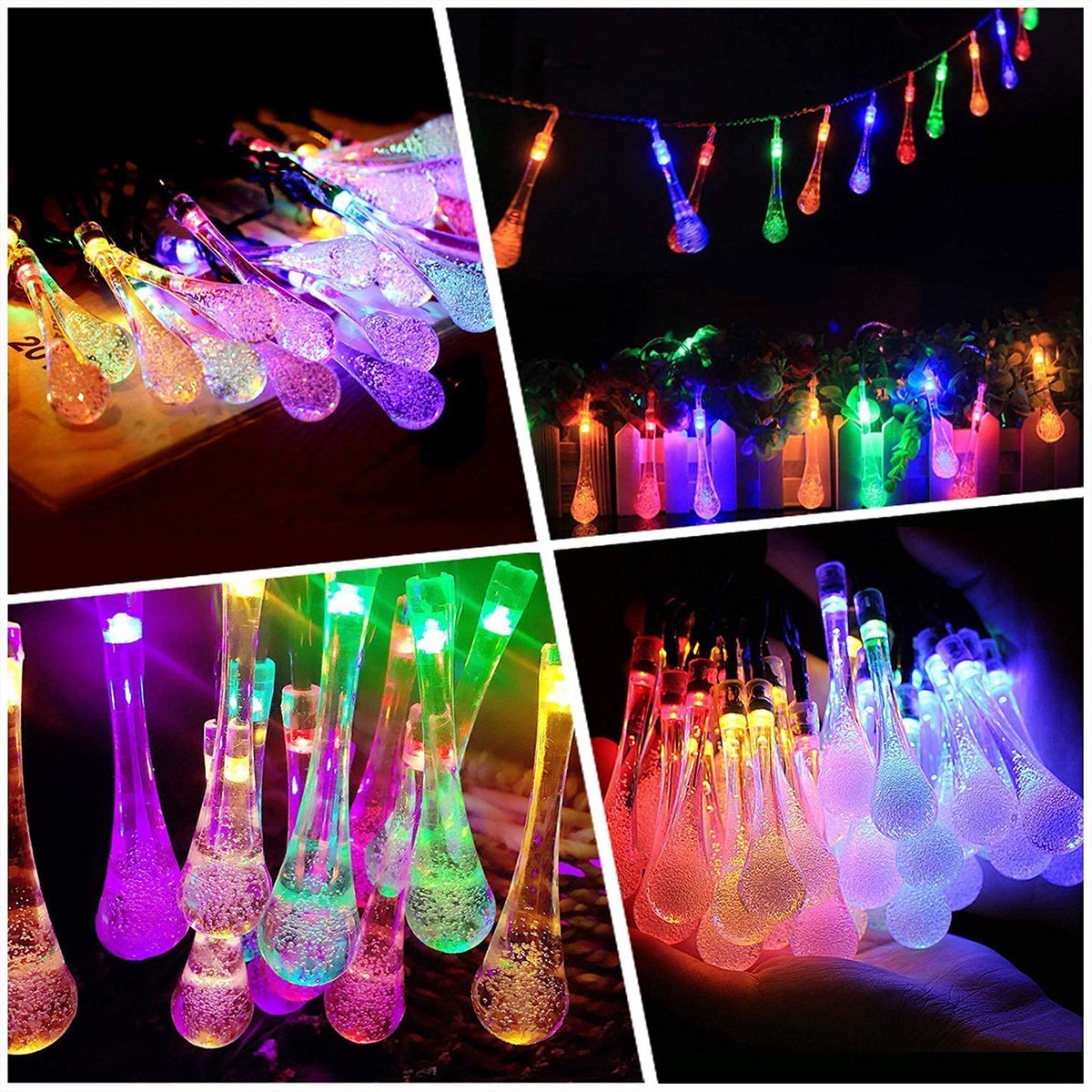 7m 50 LED SolarLights 8 Modes Waterproof Water Drop Solar Fairy String Lights for Garden Night Light Lamps