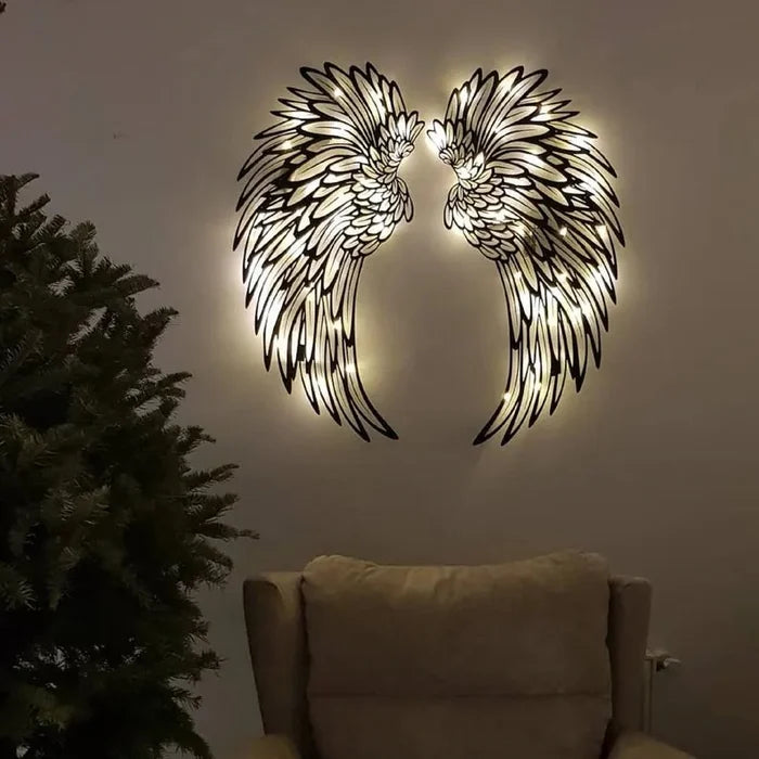 🎉1 Pair Black Angel Wings Metal Wings Wall Art with LED Lights