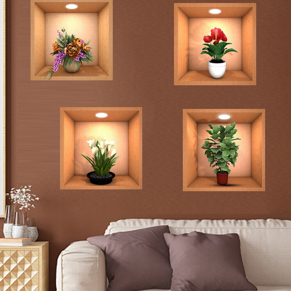 4 Piece Wall Decal Planter Decorative Painting Planter