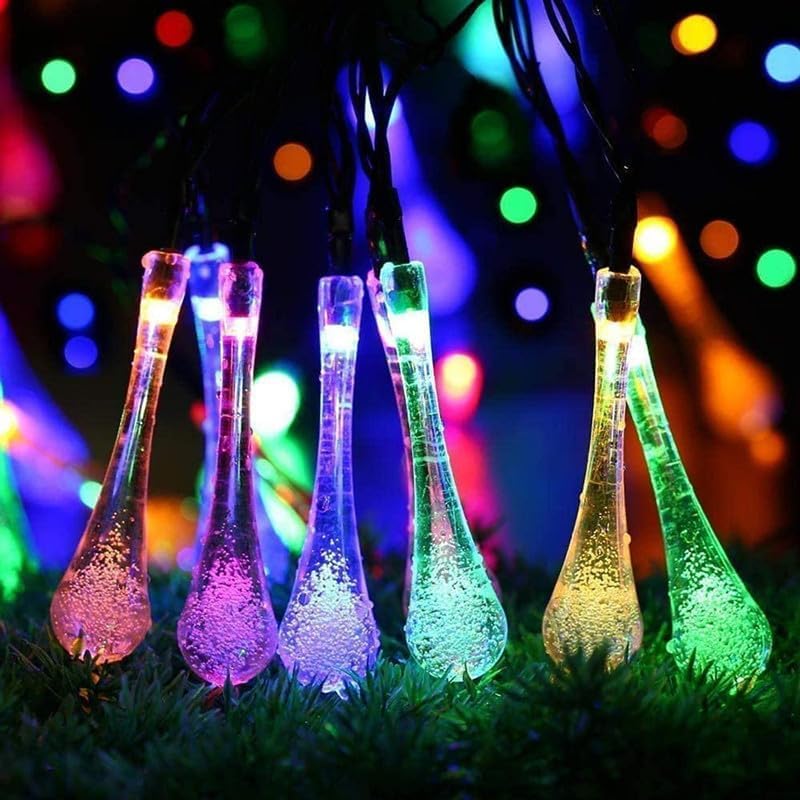 7m 50 LED SolarLights 8 Modes Waterproof Water Drop Solar Fairy String Lights for Garden Night Light Lamps