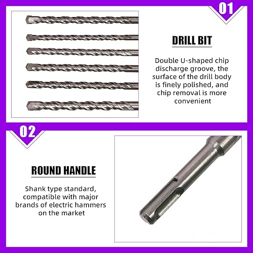 17 Pcs Rotary Hammer Drill Bits Set SDS Plus Carbide-Tipped Masonry Drill Bits and Chisels for Concrete, Stone, Brick, with Storage Case