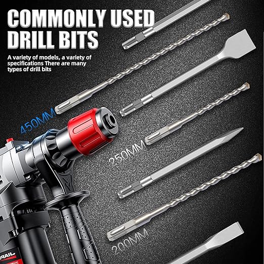 17 Pcs Rotary Hammer Drill Bits Set SDS Plus Carbide-Tipped Masonry Drill Bits and Chisels for Concrete, Stone, Brick, with Storage Case